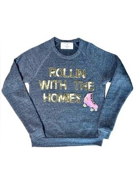 Bow & Drape Rollin With the Homies Sweatshirt S Gray Sequin Clueless